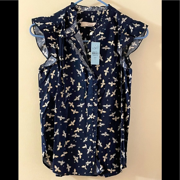 Loft Petite Bee Ruffle Top XXSP - Picture 1 of 5